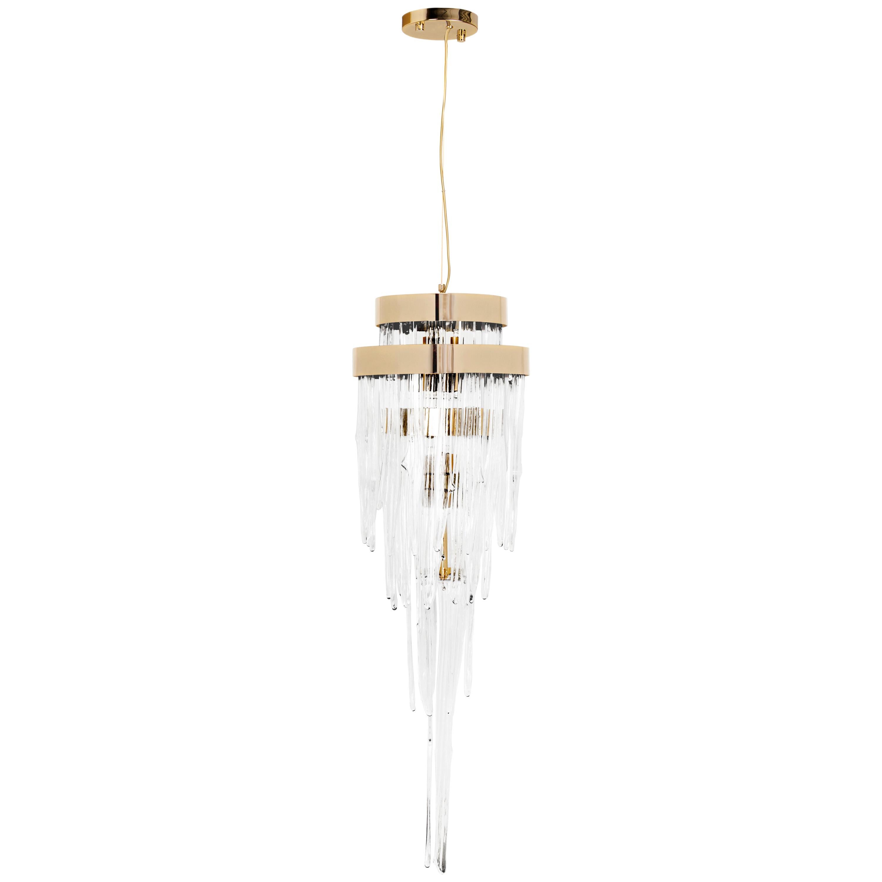 Babel Pendant Light in Brass and Crystal Glass For Sale