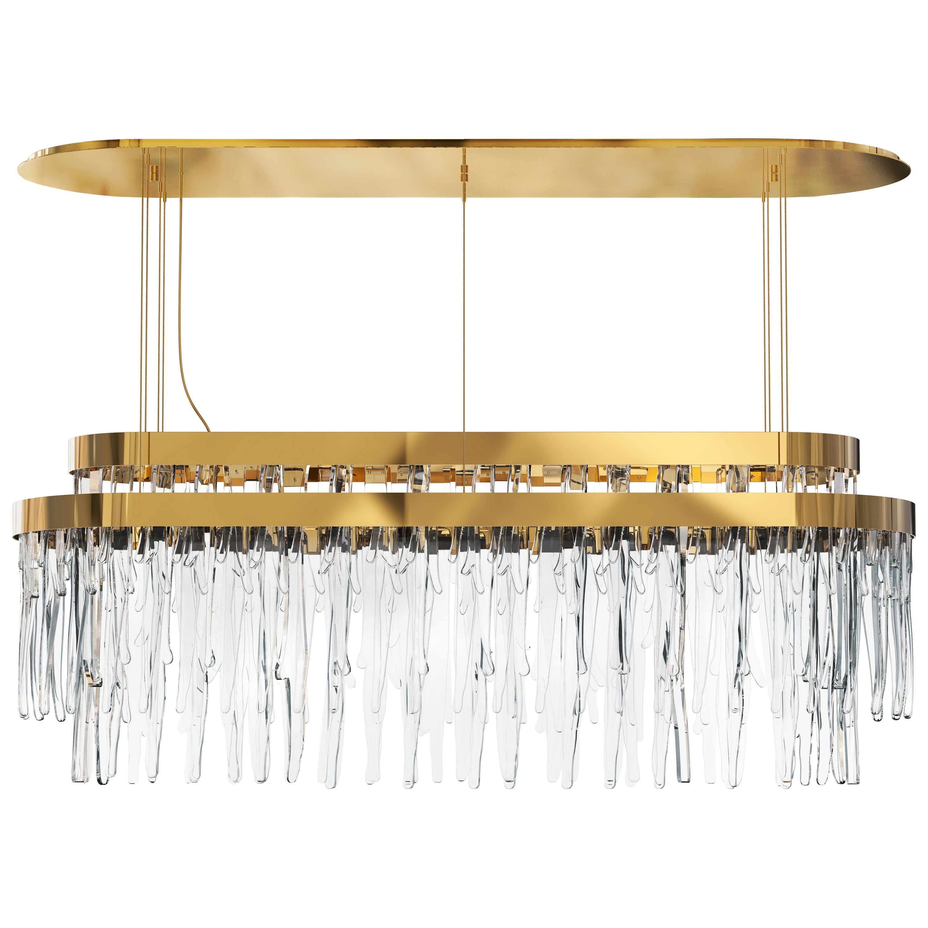 Luxxu's Babel Snooker Chandelier in Gold-Plated Brass with Crystal Glass Details For Sale