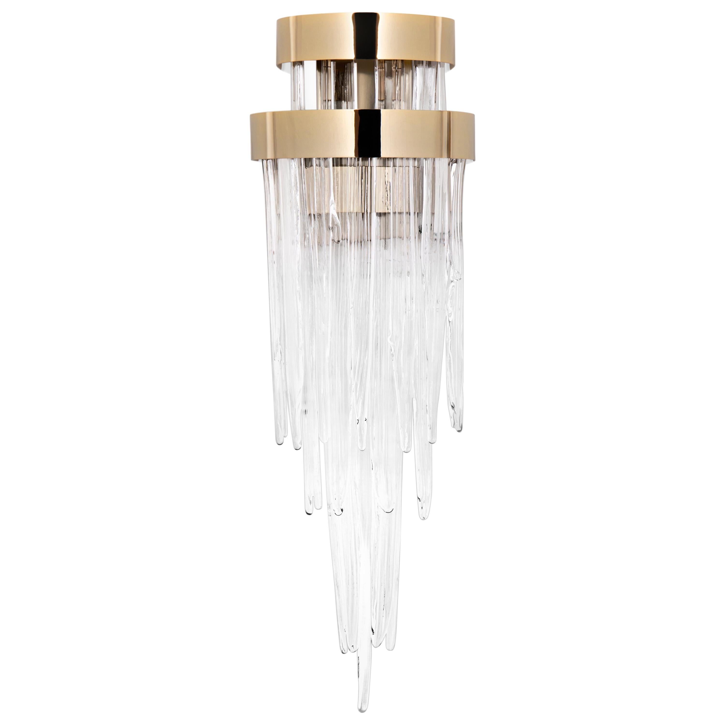 Luxxu Babel Sconce in Crystal Glass with Gold-Plated Brass Ring For Sale