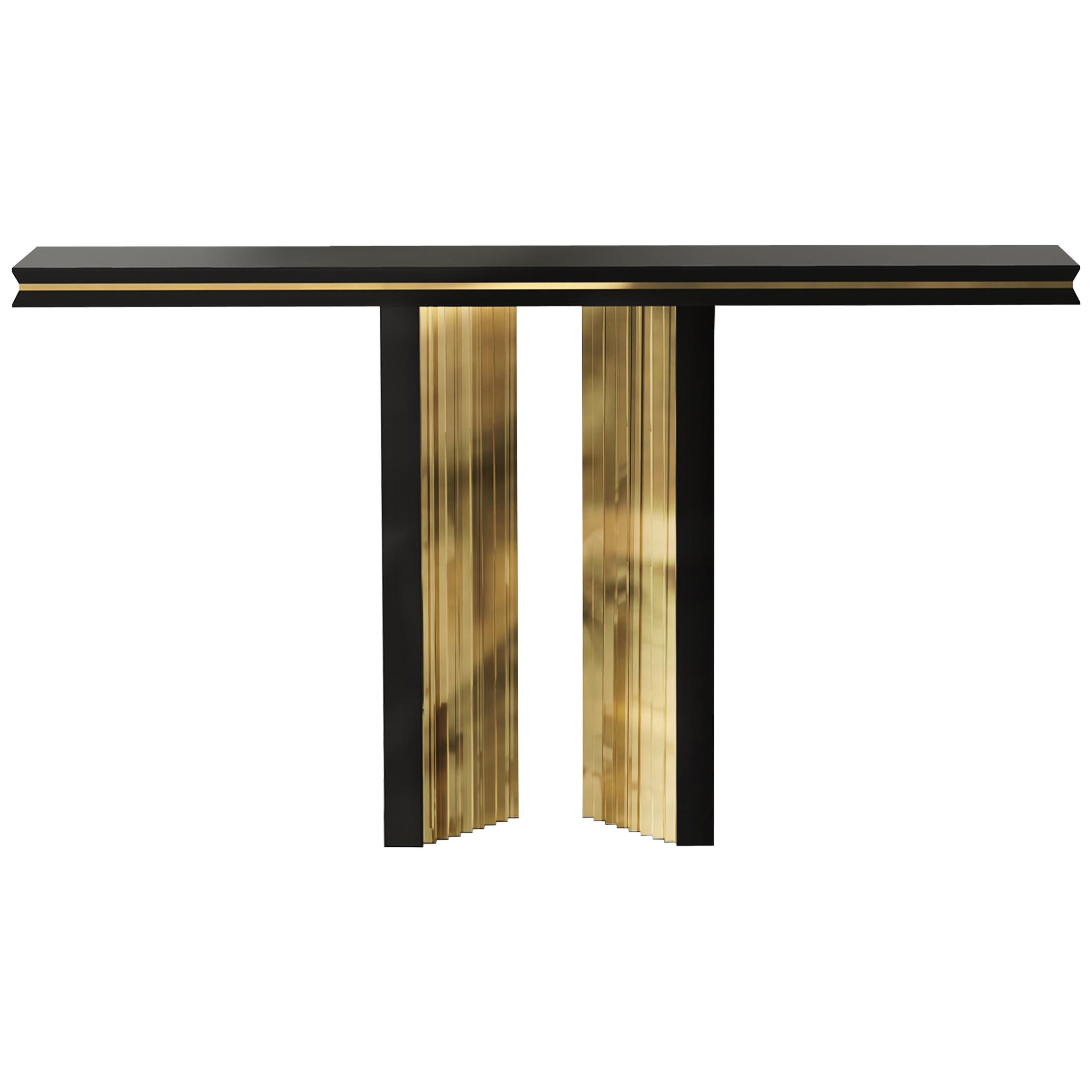Luxxu Beyond Console Table in Black Lacquer with Gold-Plated Brass For Sale