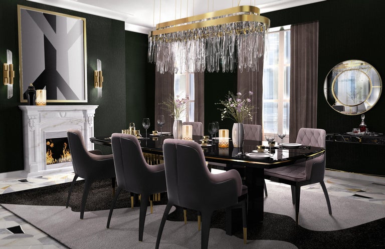 Luu Beyond Dining Table In Black Wood With Br Detailed Base Luu Beyond Dining Table In Black Wood With Br Detailed Base