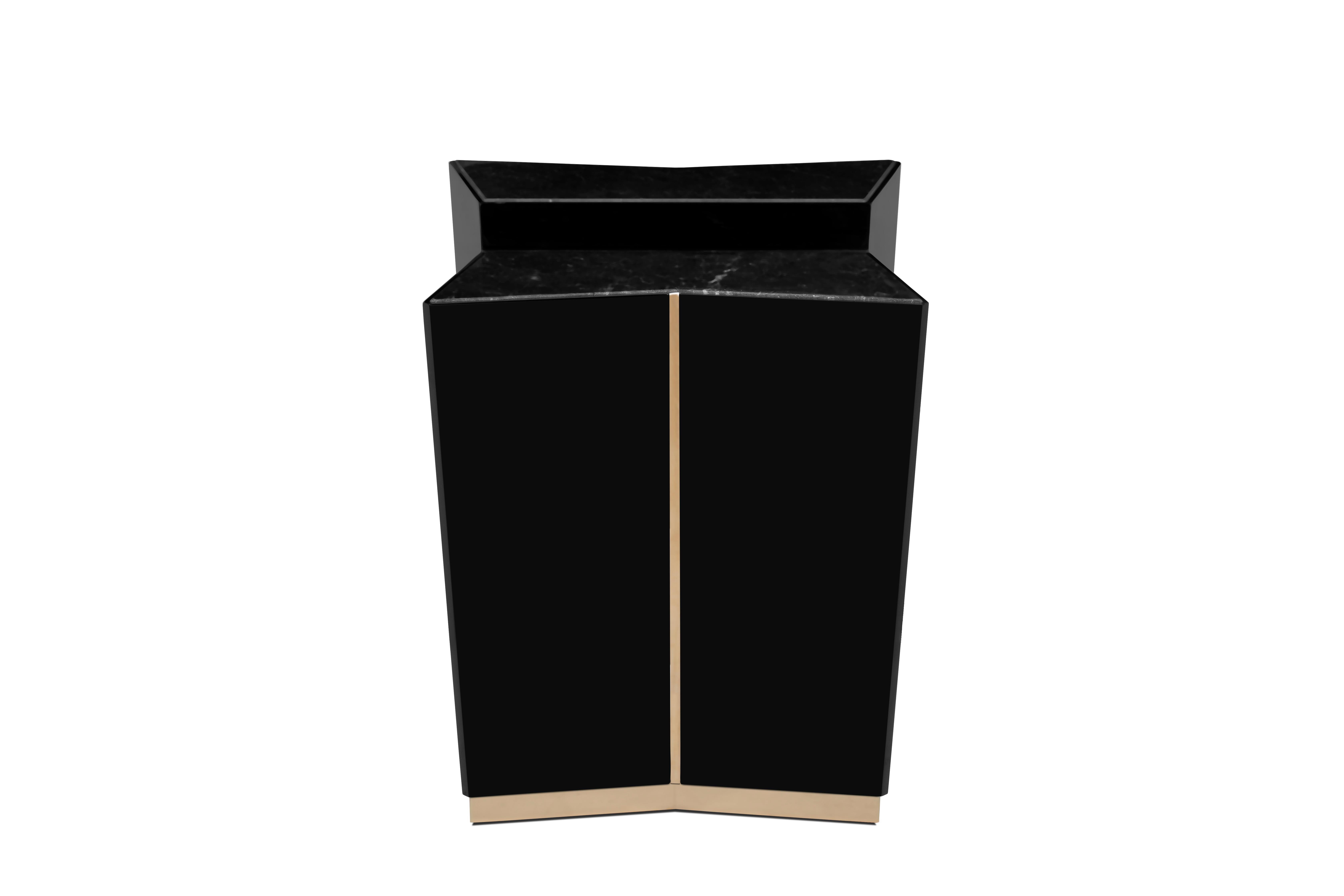 Art Deco Luxxu Beyond Side Table in Black with Brass and Marble Detail For Sale