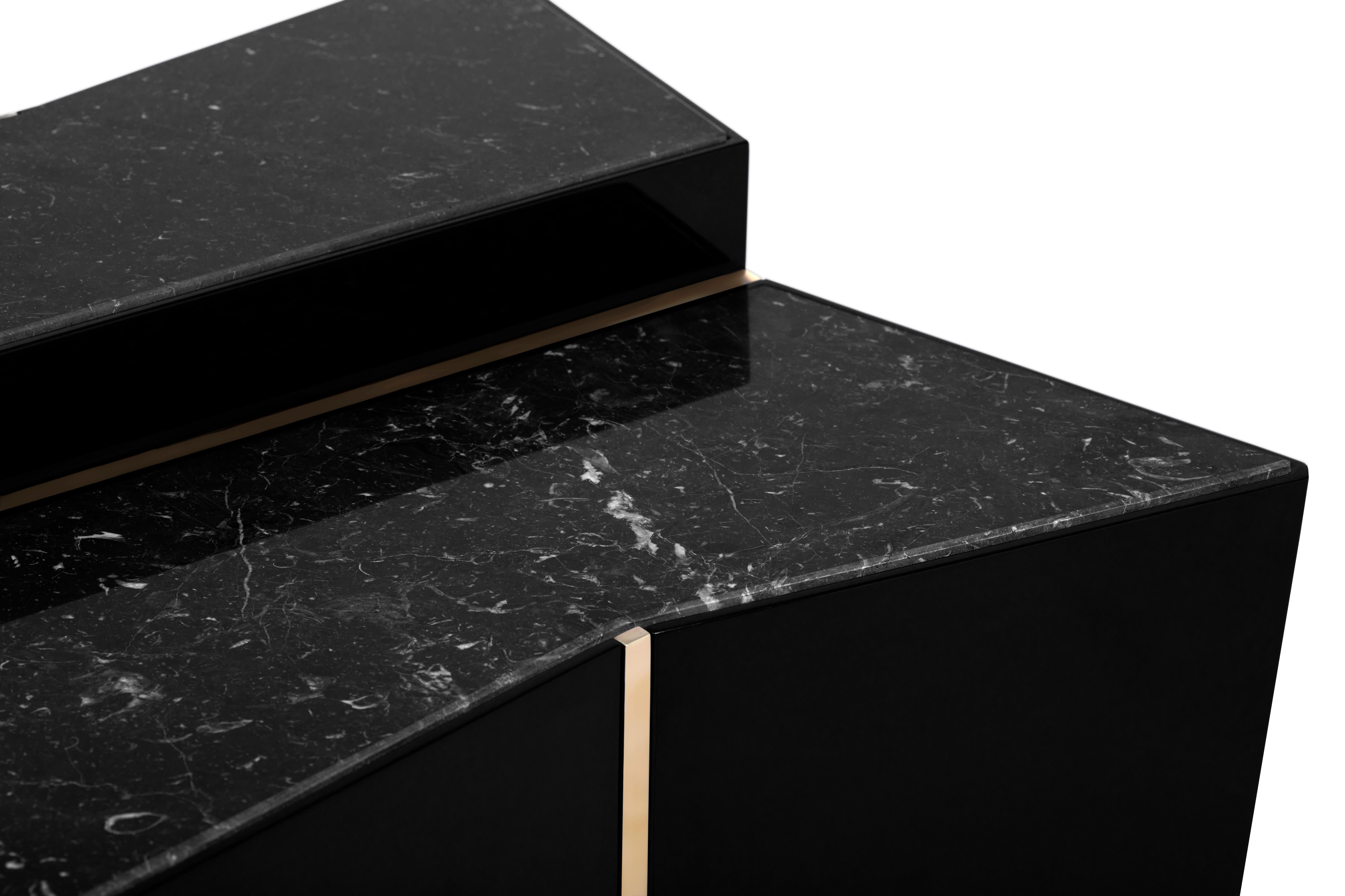 Portuguese Luxxu Beyond Side Table in Black with Brass and Marble Detail For Sale