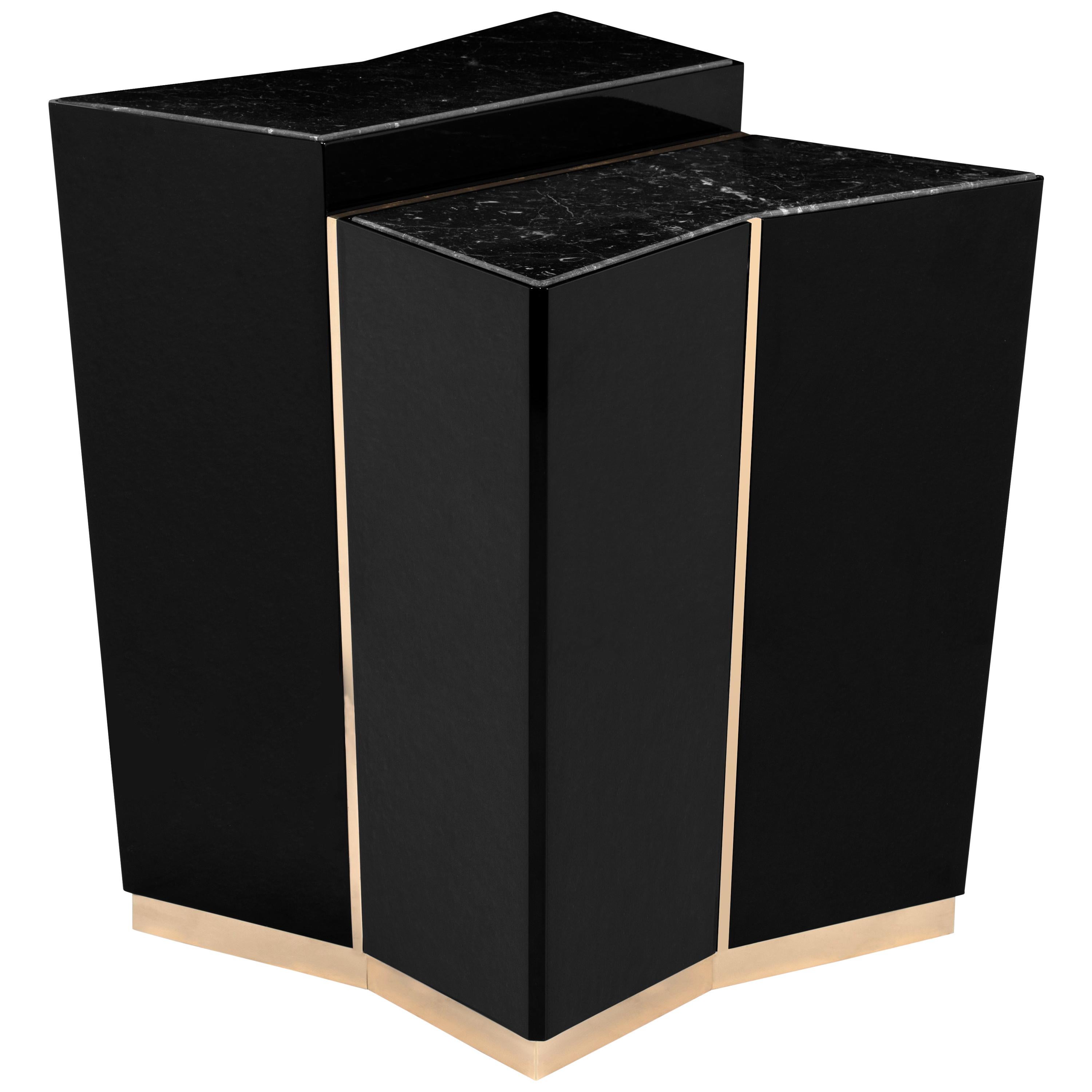 Luxxu Beyond Side Table in Black with Brass and Marble Detail For Sale