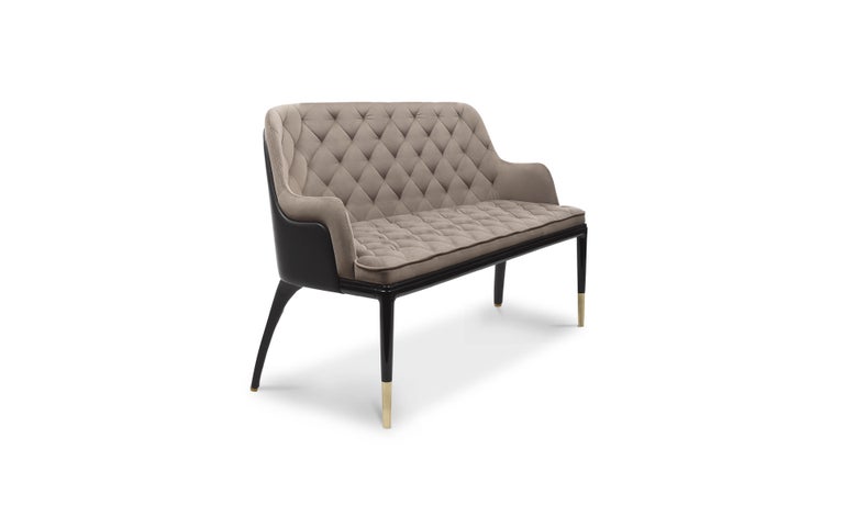 Charla two-seat sofa is a splendid object of boundless elegance with an opulent touch. This marvelous composition for two is the perfect example of timeless lines with a modern twist, by using a complexity of luxurious materials, such as velvet,