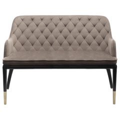 Charla Two-Seat Sofa in Beige Velvet with Brass Feet & Lacquered Wood Base