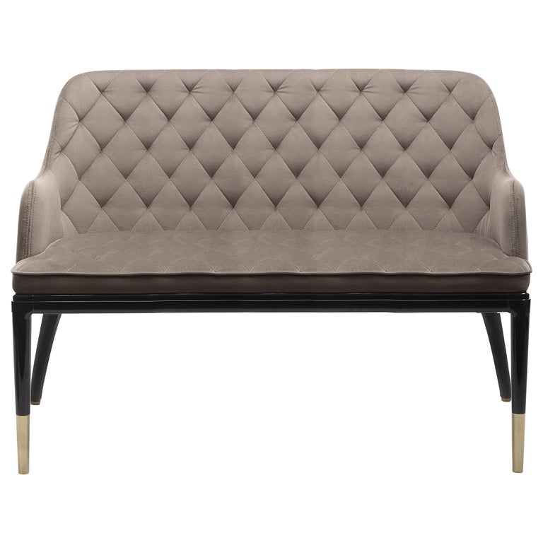Luu Charla Two Seat Sofa In Beige Velvet With Br Feet Lacquered Wood Base