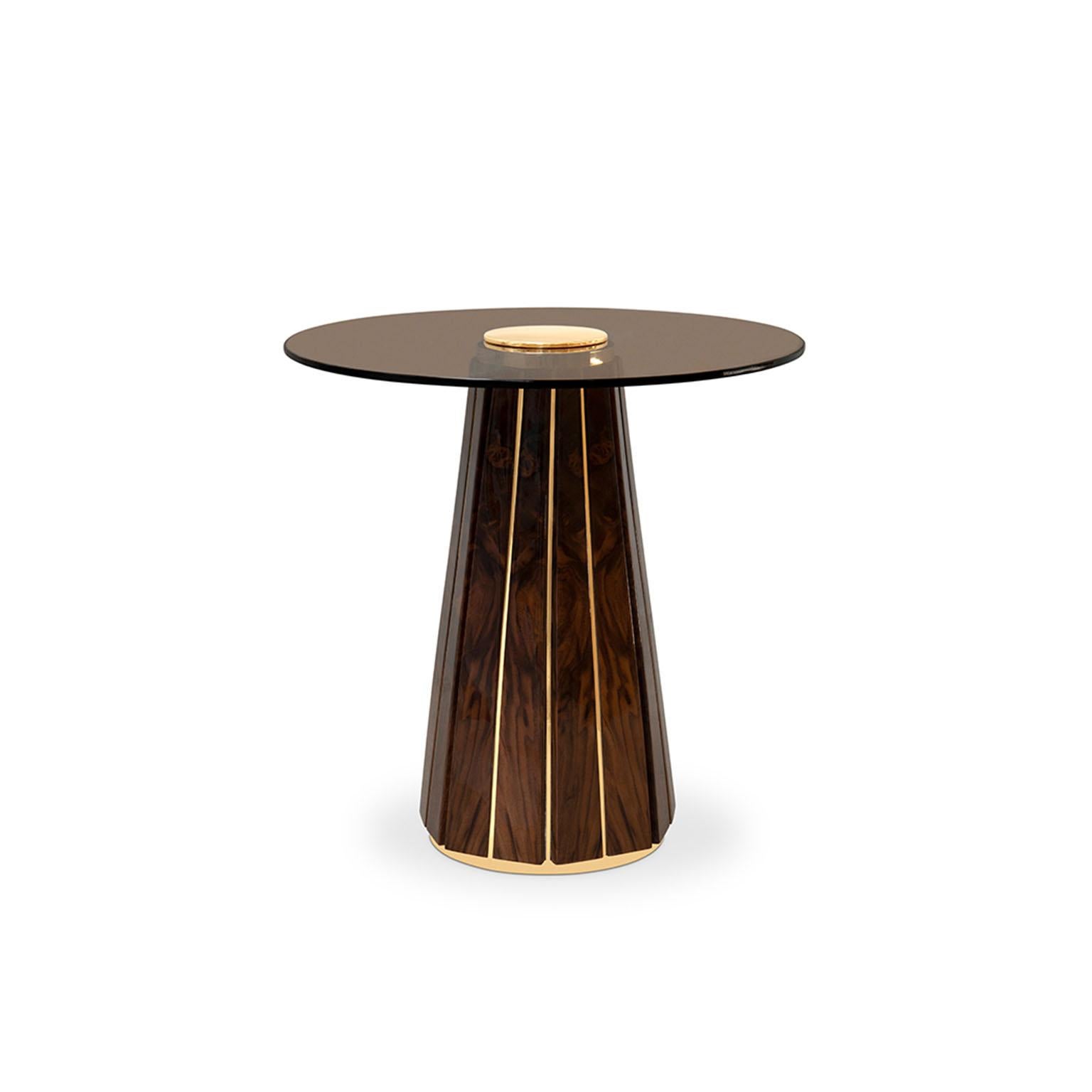 Brass Darian II Side Table in Black Lacquer Wood with Smoked Glass Top For Sale