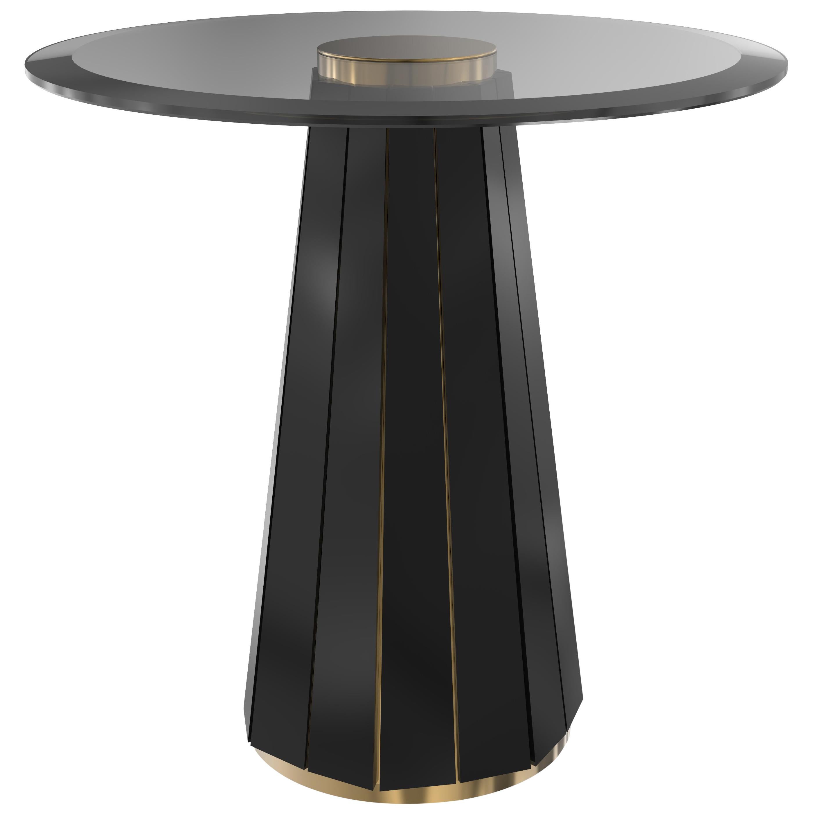 Darian II Side Table in Black Lacquer Wood with Smoked Glass Top For Sale