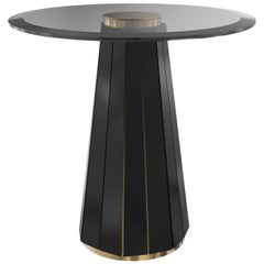 Darian II Side Table in Black Lacquer Wood with Smoked Glass Top