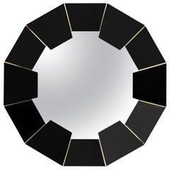 Darian Mirror with Black Lacquer and Brass Detailed Frame