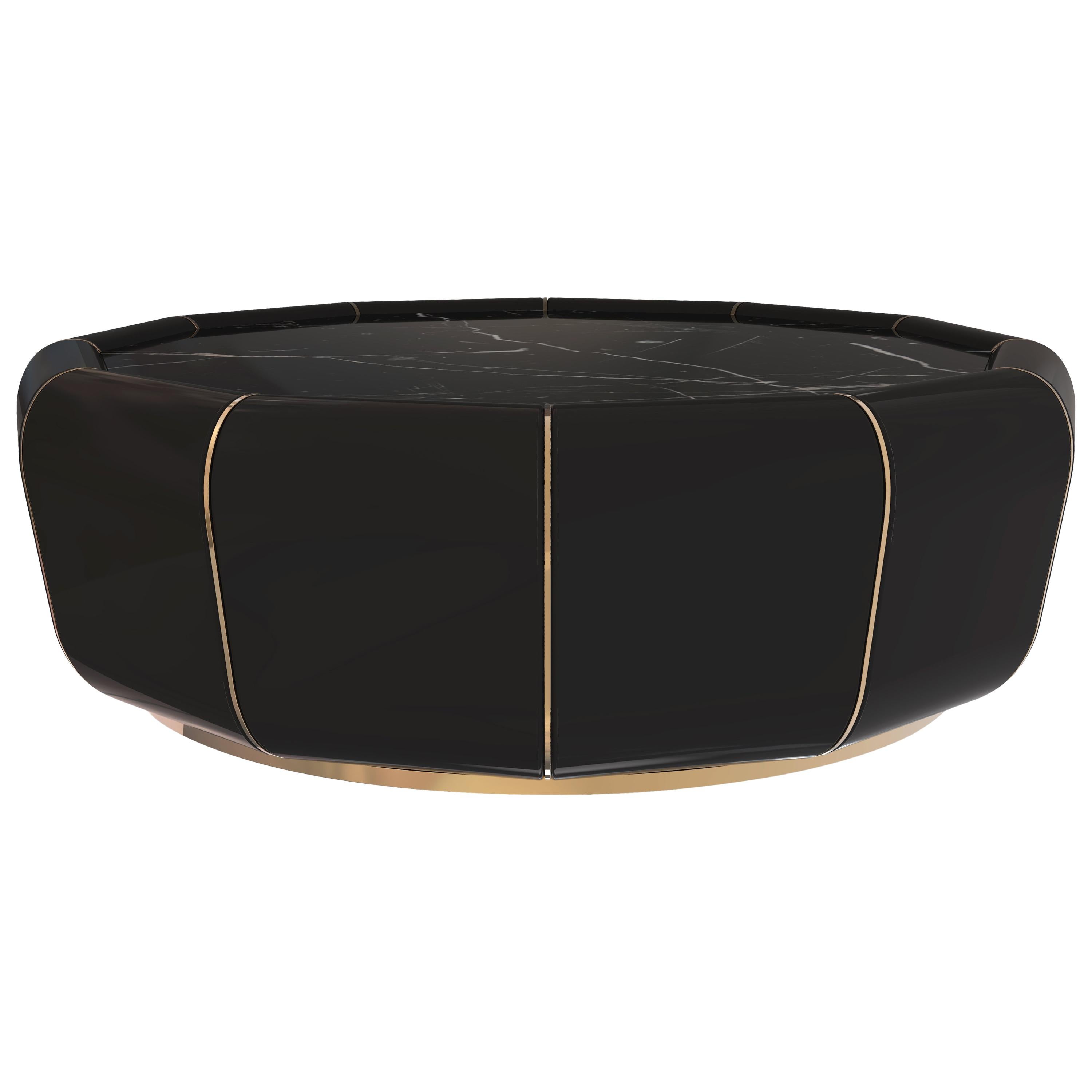 Luxxu Darian Round Center Table in Nero Marquina Marble For Sale