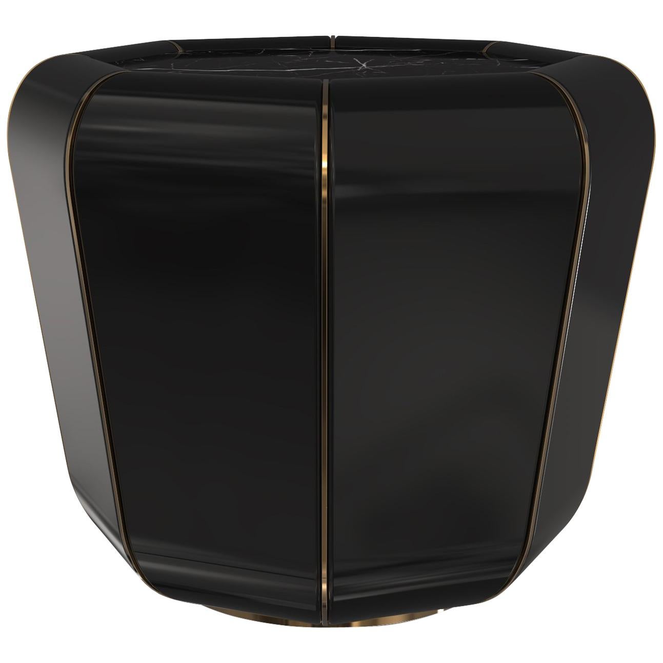 Luxxu Darian Round Side Table in Nero Marquina Marble with Brass Details For Sale