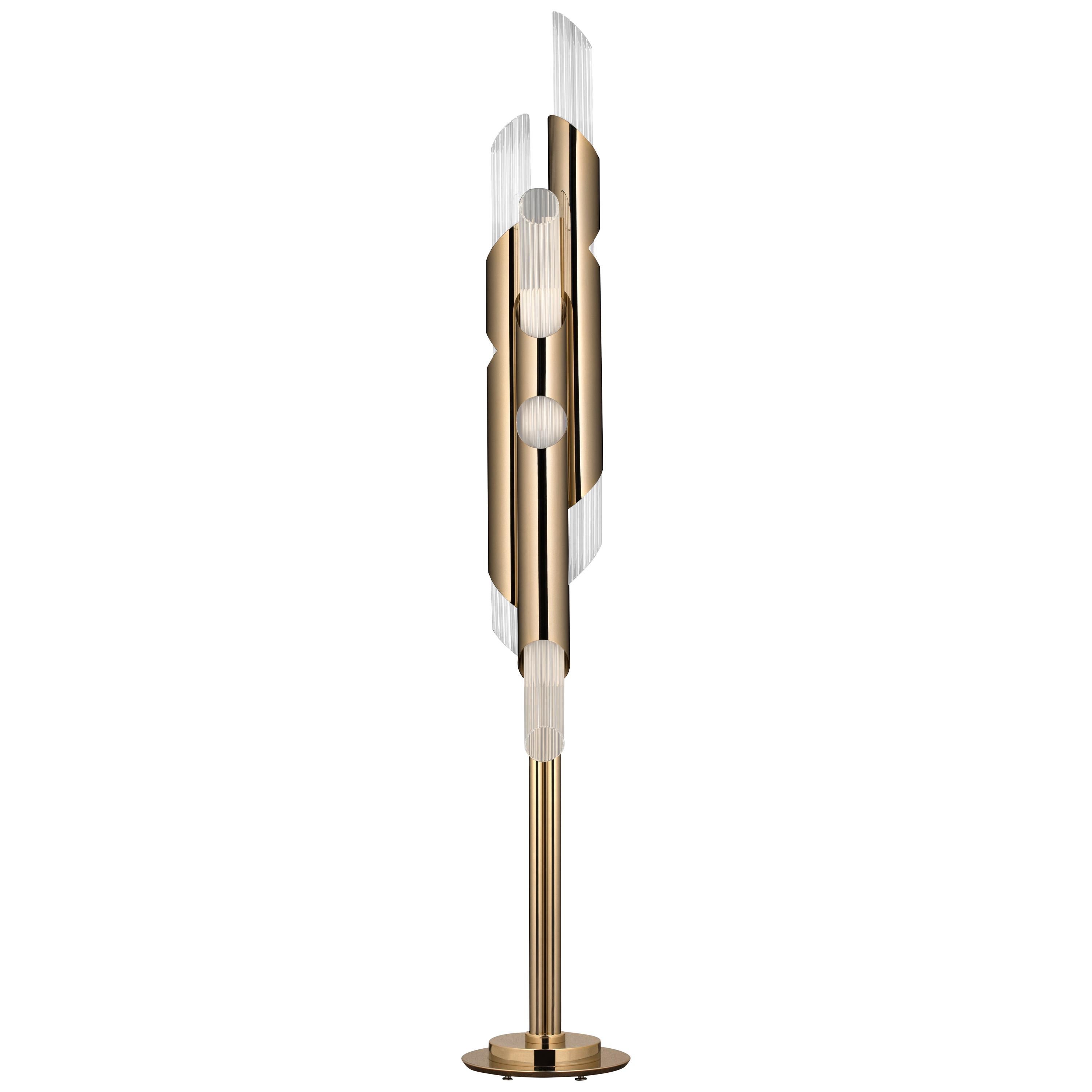 Draycott Floor Lamp in Brass with Crystal Glass Details by Luxxu Lighting For Sale