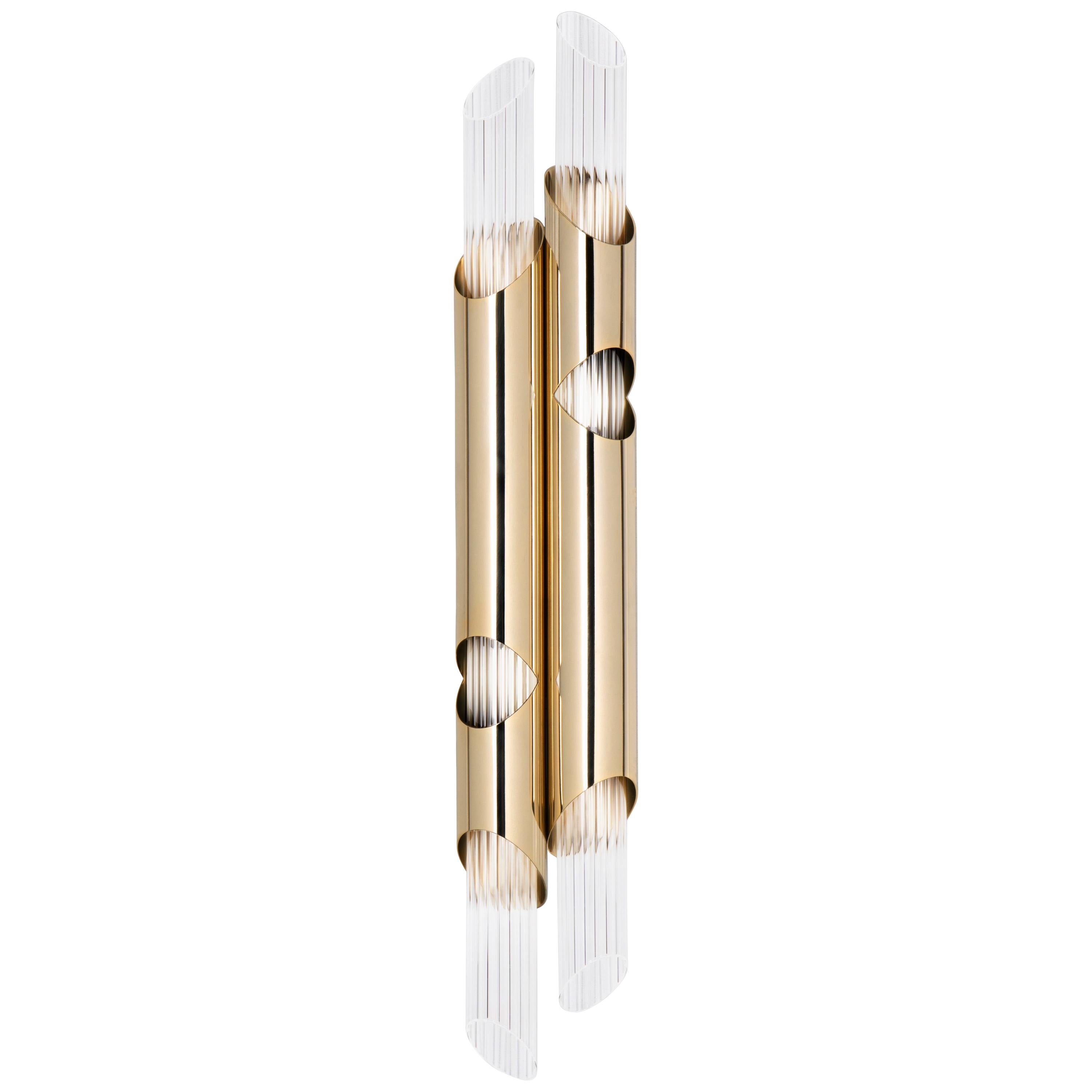 Luxxu Draycott II Sconce in Brass with Crystal Glass Flutes For Sale