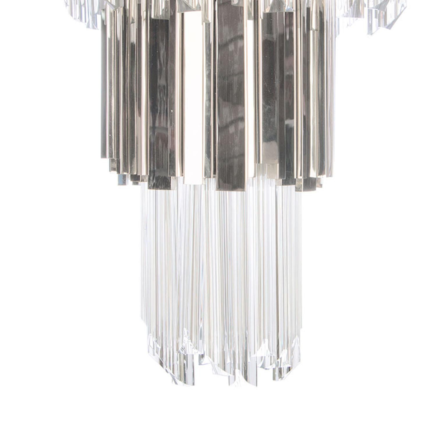 Contemporary Empire Chandelier in Cascading Brass and Crystal Glass Layers For Sale