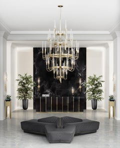 Luxxu Empire Column Display in Gold-Plated Brass with Black Marble Top