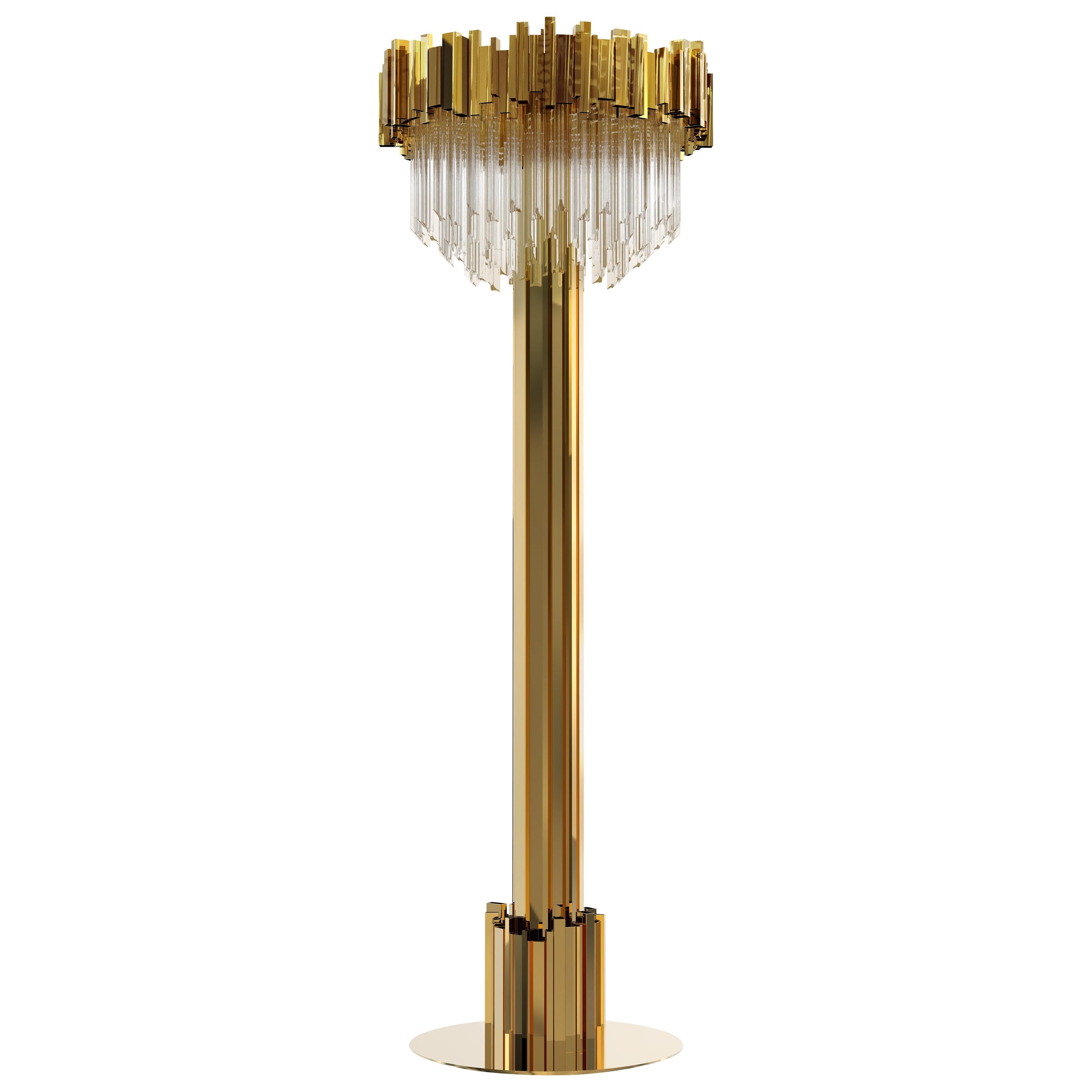 Luxxu Empire Floor Light in Gold-Plated Brass and Crystal Glass For Sale