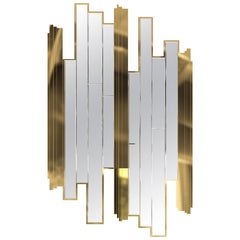 Empire Glass Wall Mirror in Smoked Glass with Gold Plated Brass Details