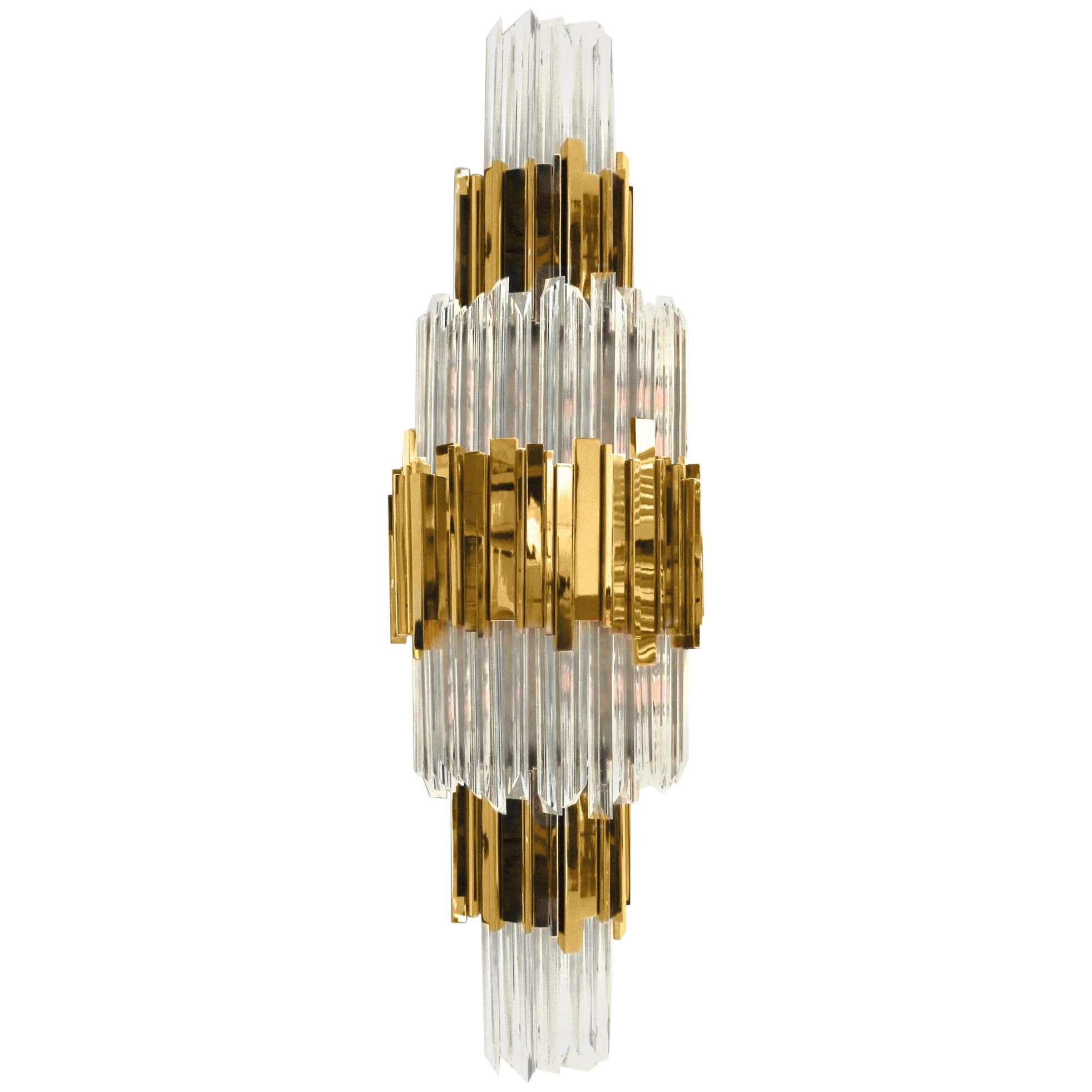 Luxxu Empire II Sconce with Brass and Crystal Glass Tiers For Sale