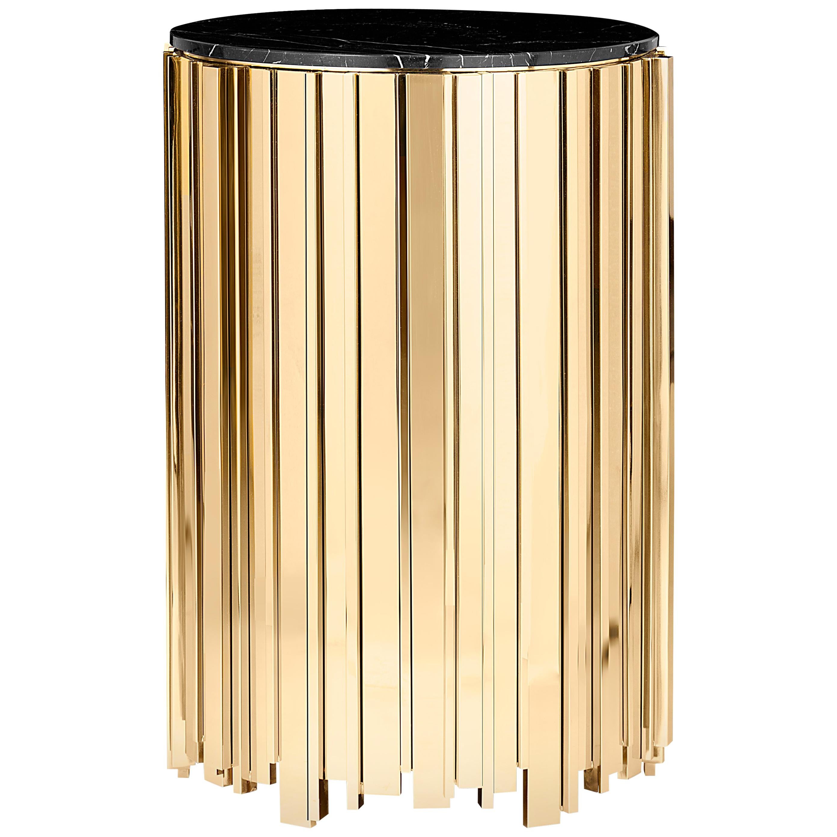 Empire Big Side Table with Gold Plated Brass Base and Nero Marquina Marble Top For Sale