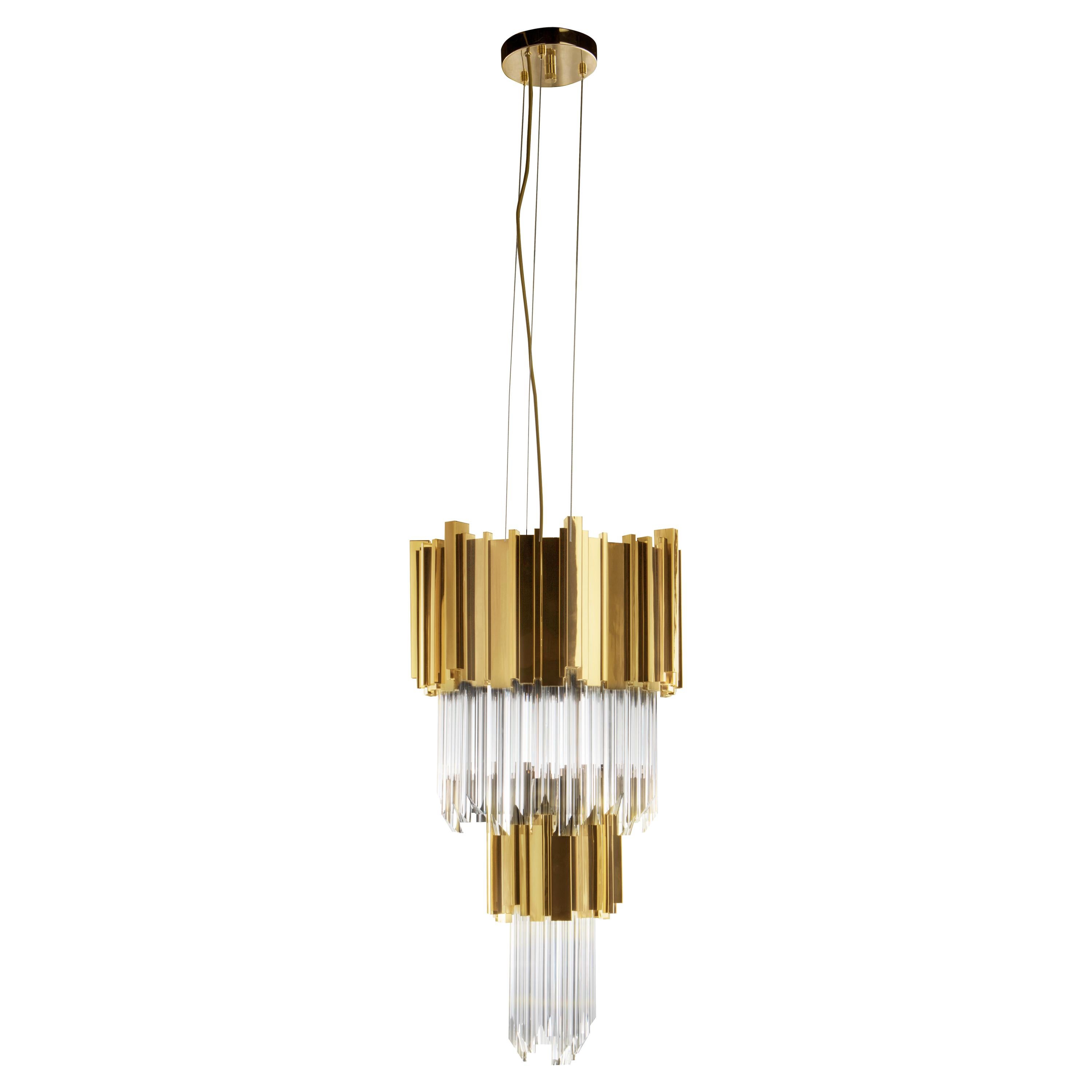 Luxxu Empire Pendant Light in Brass with Crystal Glass Details For Sale