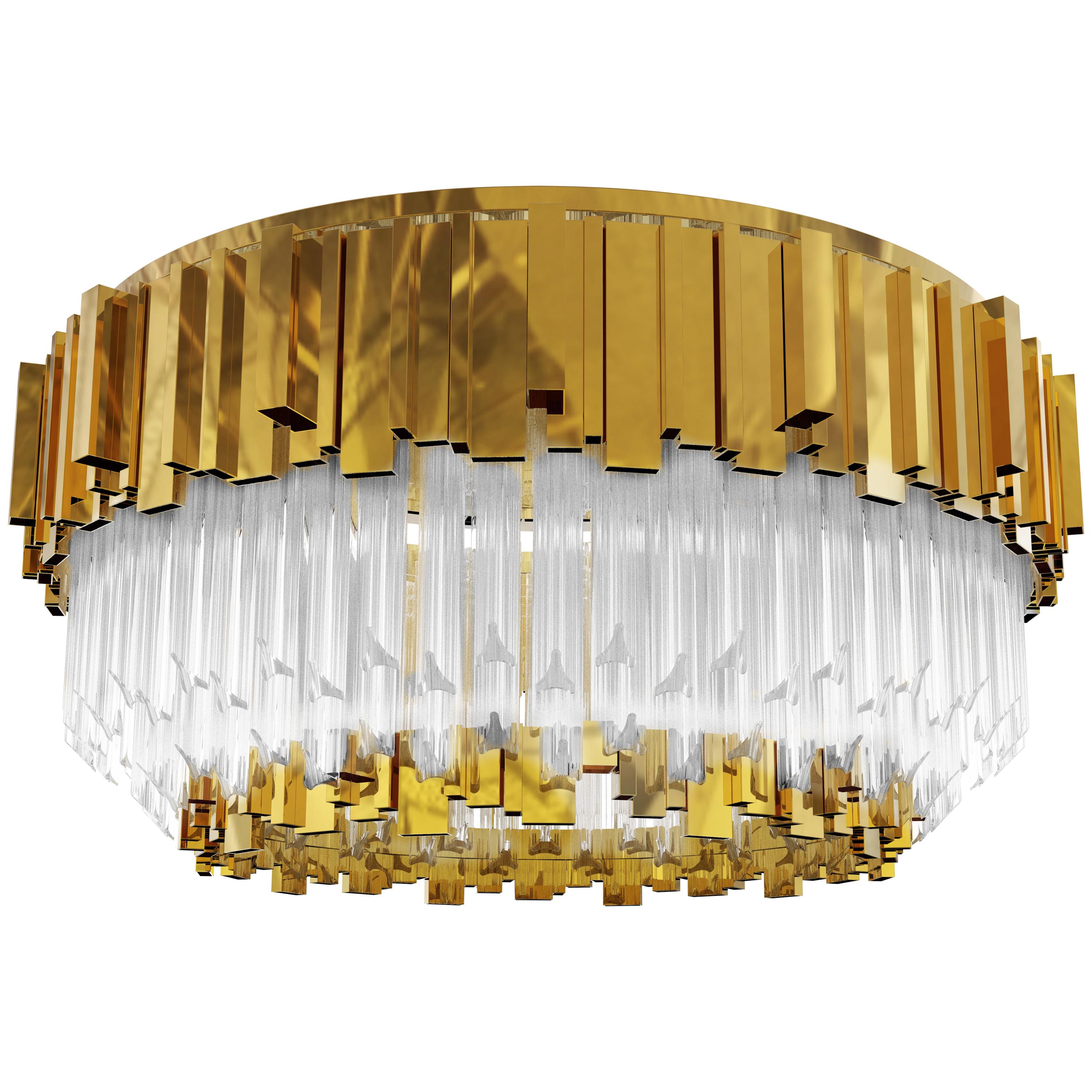 Luxxu Empire Flush Light in Gold-Plated Brass and Crystal Glass For Sale