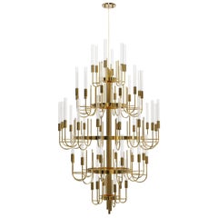 Gala Chandelier in Gold Plated Brass with Clear Crystal Glass Details