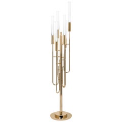 Gala Floor Lamp in Gold Plated Brass with Crystal Glass Details