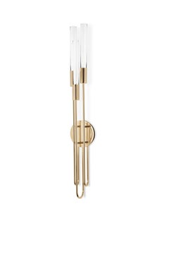 Gala Torch Wall Light in Gold Plated Brass with Crystal Glass Flutes