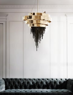 Guggenheim Chandelier with Gold Plated Brass and Black Swarovski Crystals