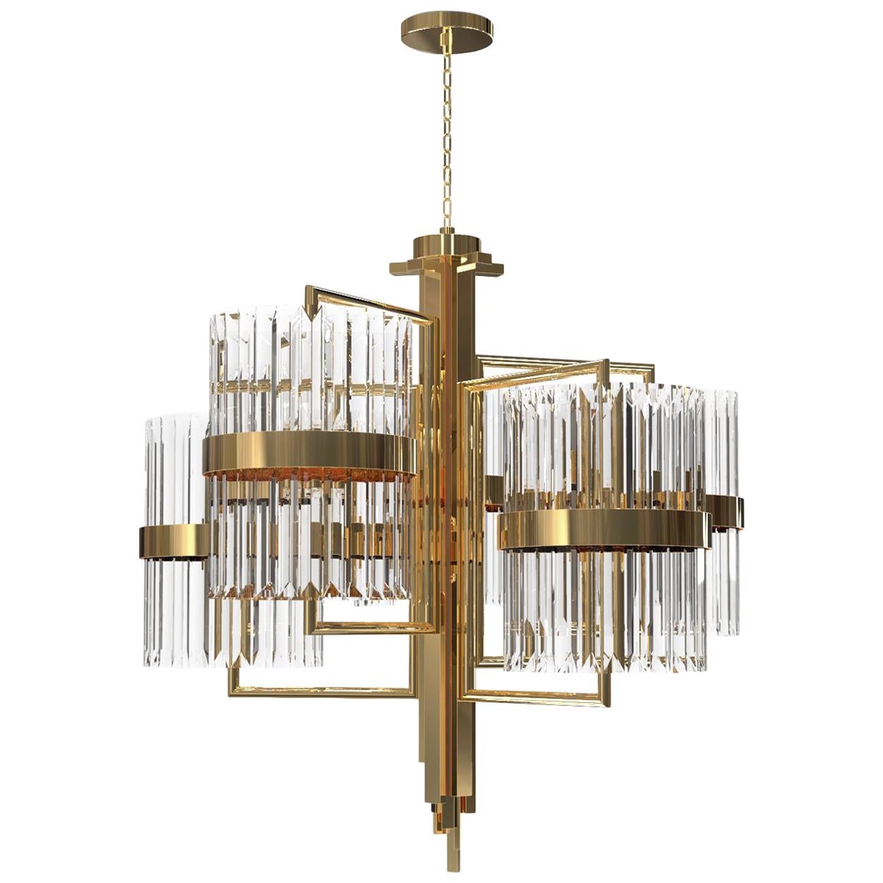 Luxxu Liberty II Pendant Light in Brass with Crystal Glass Details For Sale