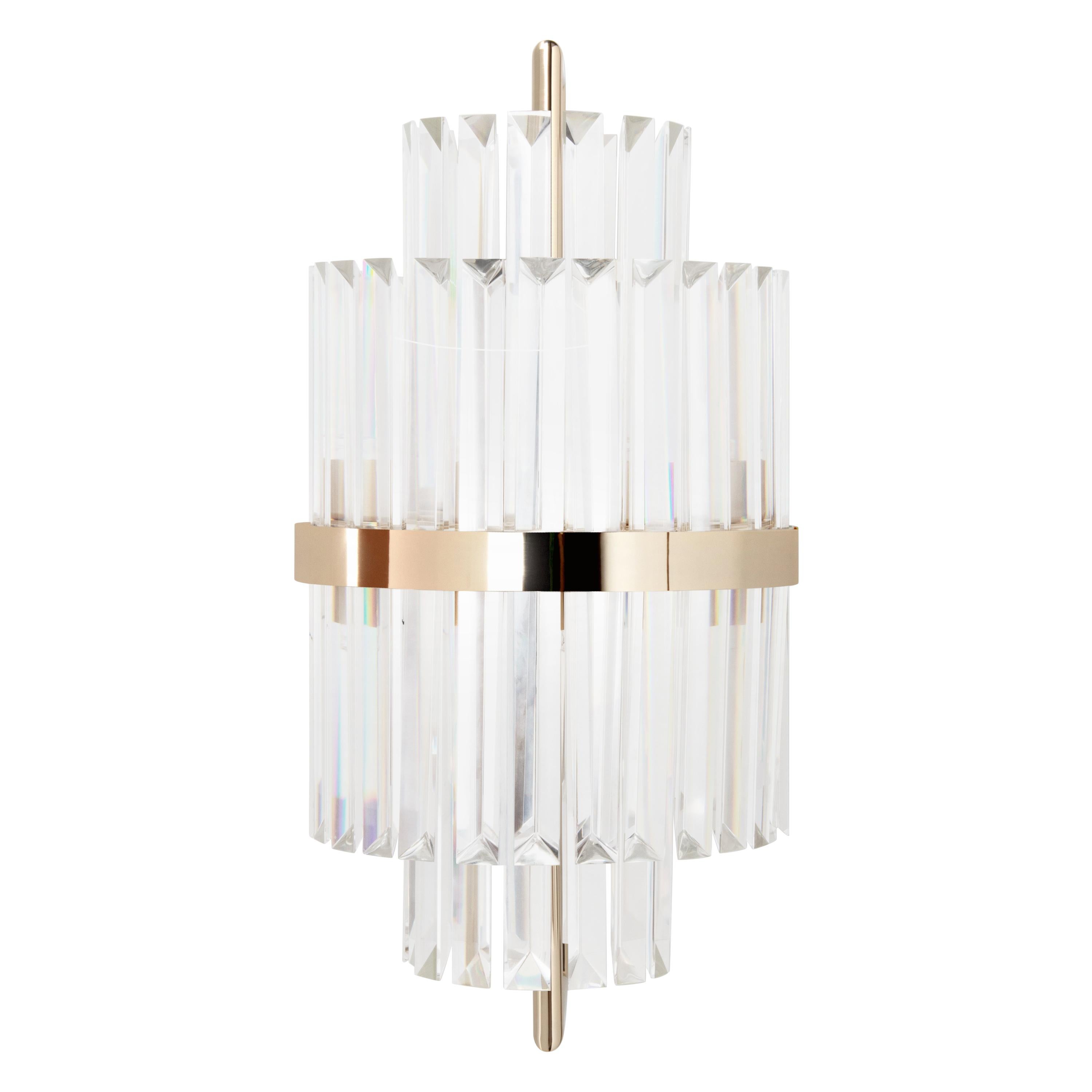 Liberty II Round Sconce in Crystal Glass Detail with Brass Detail For Sale