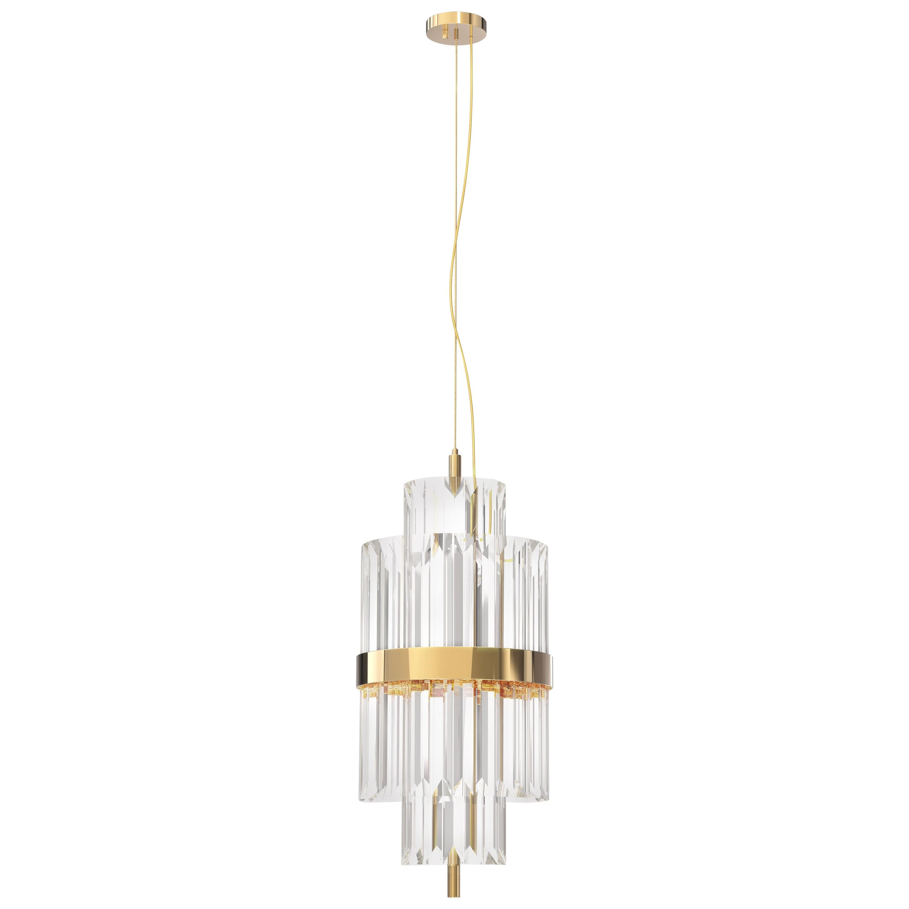 Luxxu Liberty Pendant Light in Crystal Glass with Brass Ring For Sale