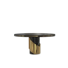 Littus Dining Table in Black Marble with Spiraled Brass Base