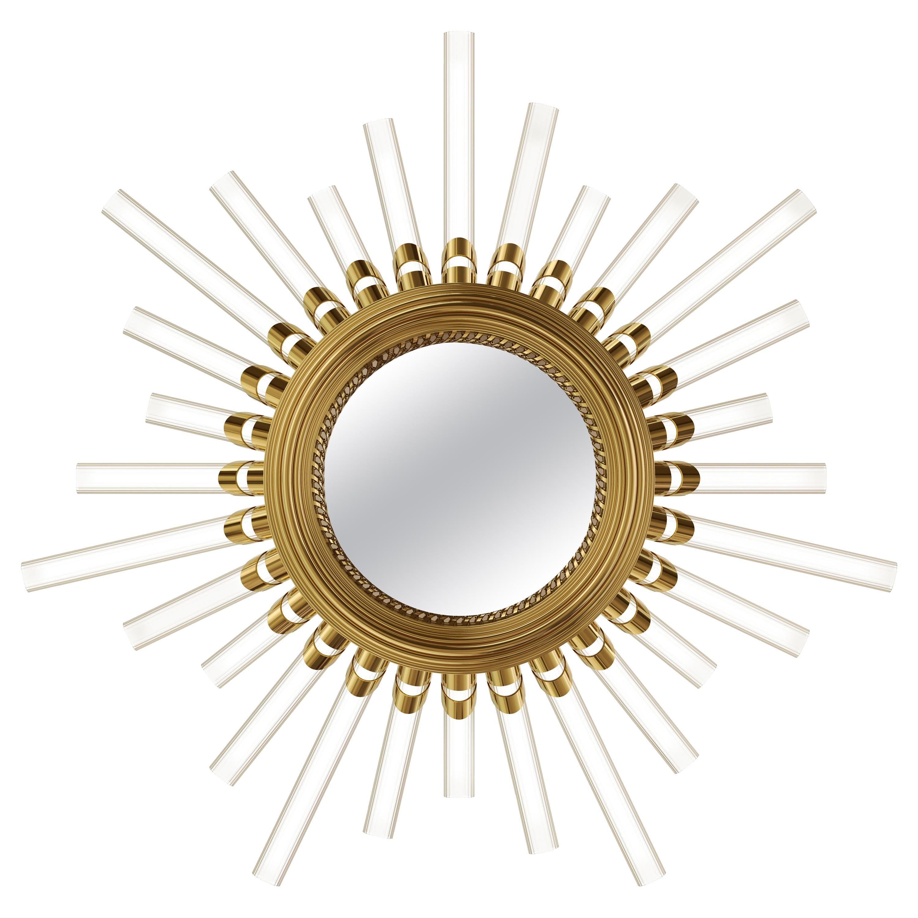 Luxxu Majestic Sconce Mirror in Gold-Plated Brass with Crystal Flutes For Sale
