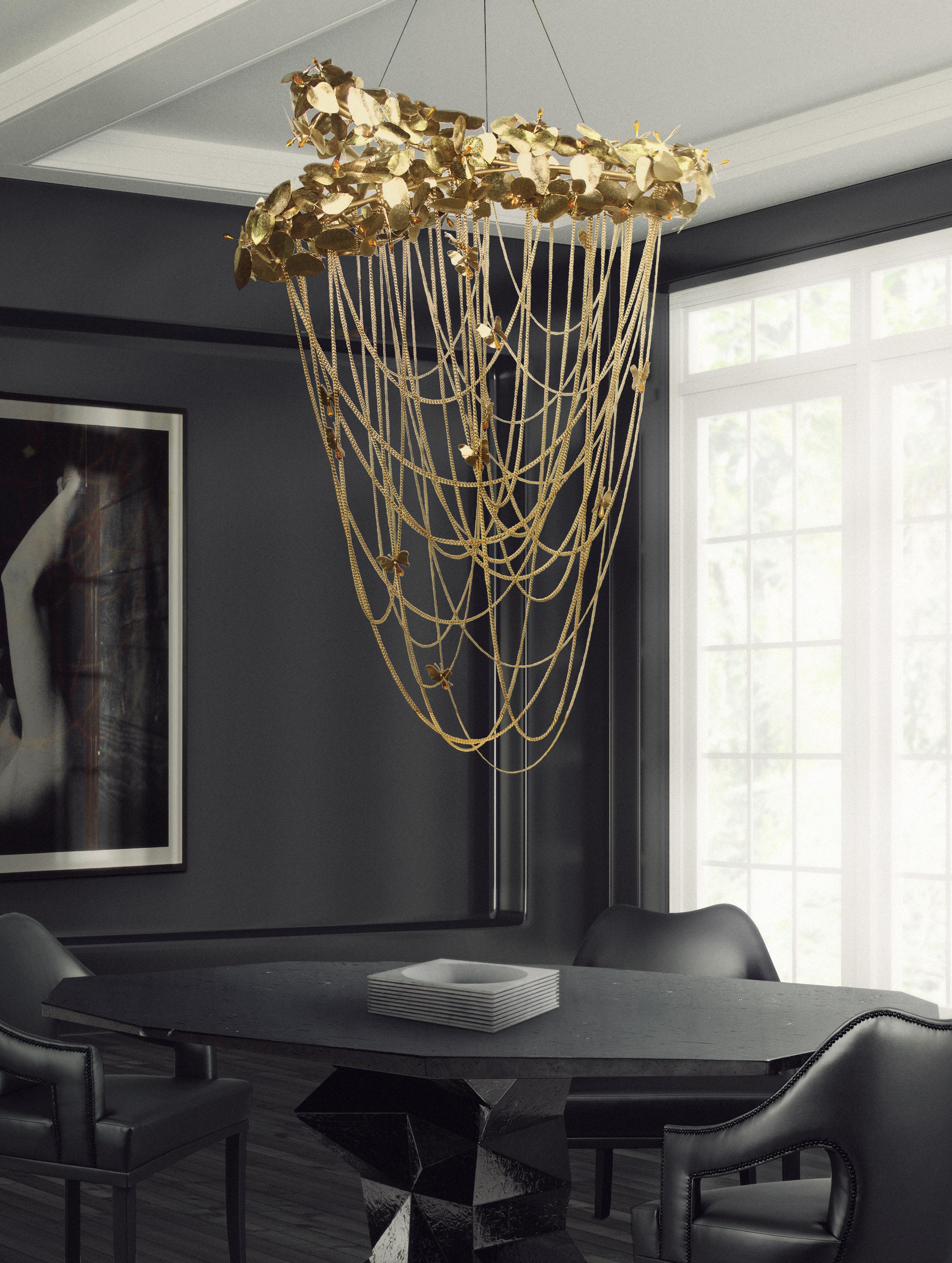 This amazing chandelier is inspired by one of the most irreverent designers of all time, Alexander McQueen. He is known for his dramatic designs and fashion shows. This masterpiece is as powerful as his exhibitions, combining the best luxury with