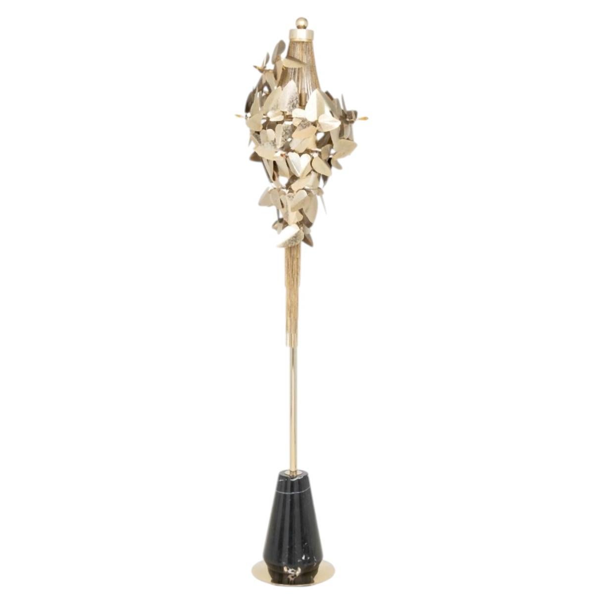 Luxxu McQueen Floor Lamp in Gilt Brass & Amber Crystal, Marble Base