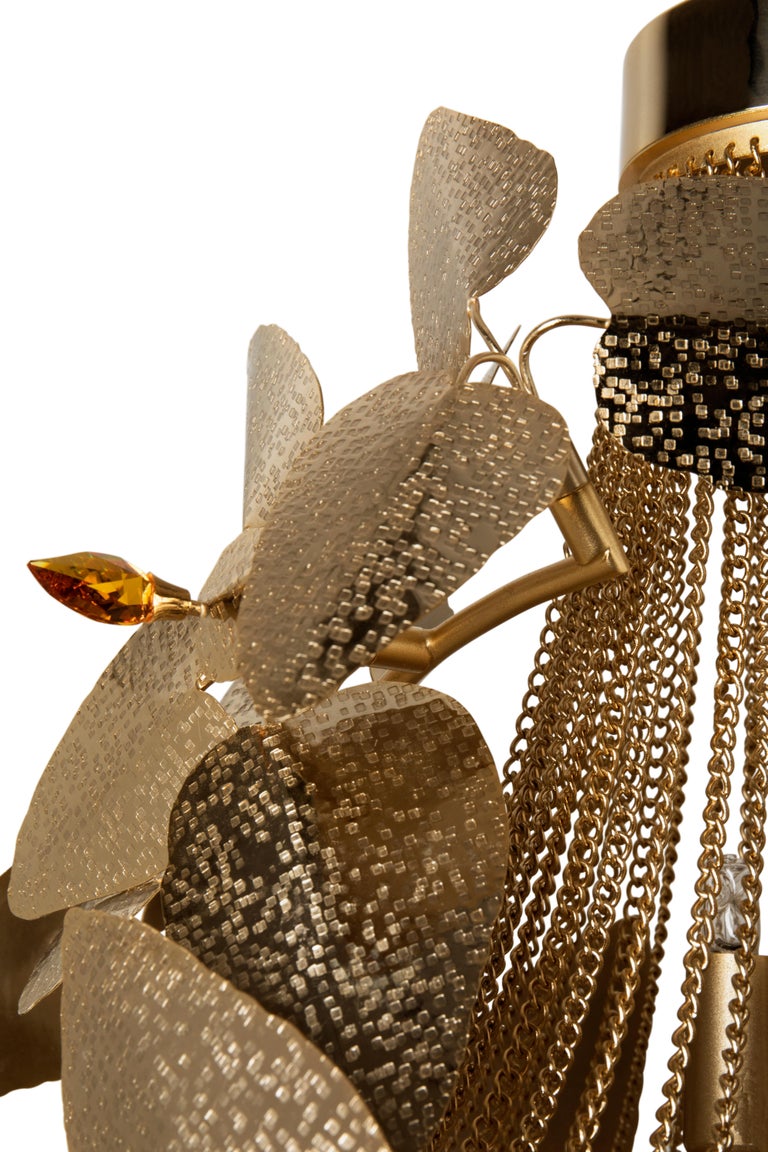 McQueen Floor Lamp in GoldPlated Brass, Marble and Swarovski Crystals