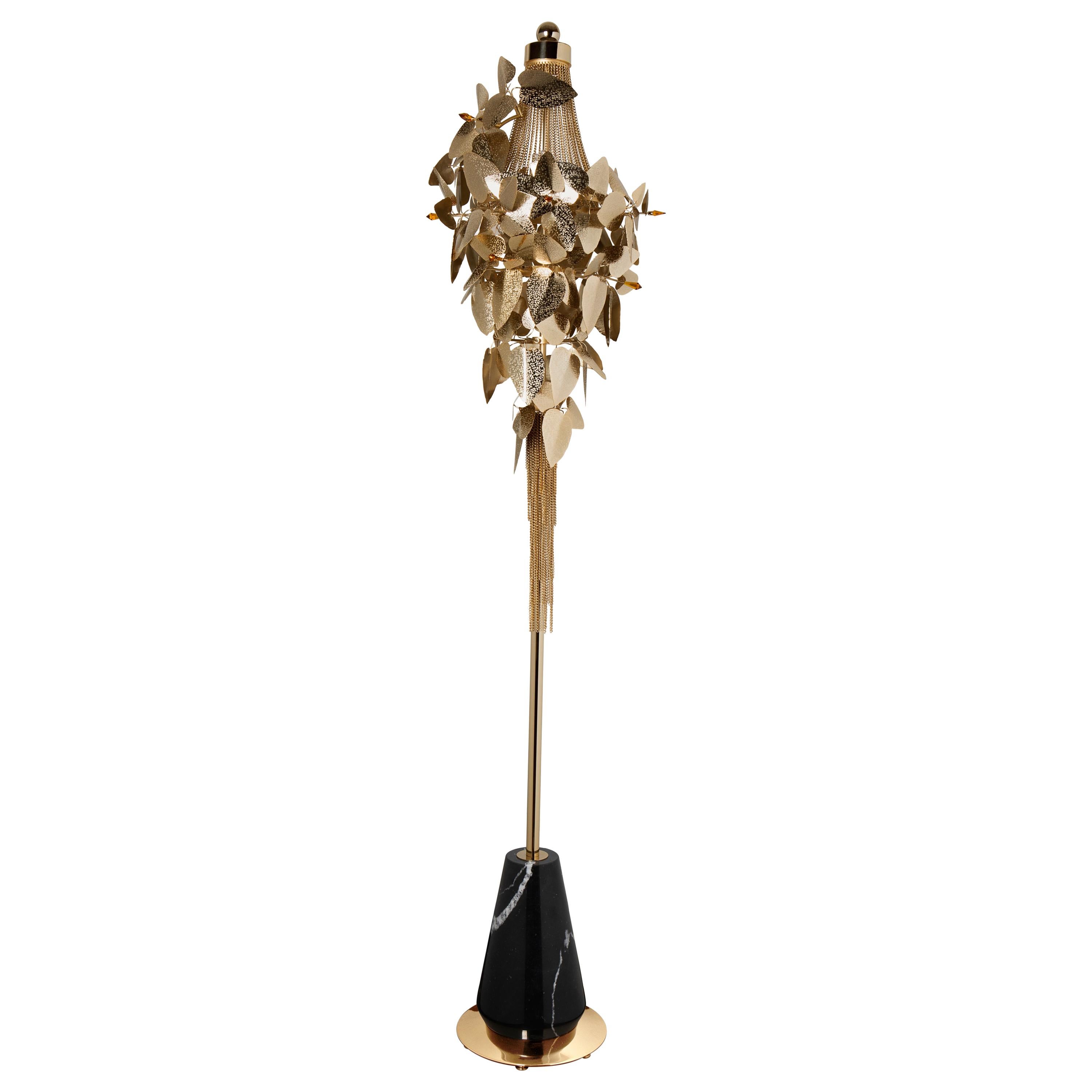 McQueen Floor Lamp in Gold-Plated Brass, Marble and Swarovski Crystals For Sale