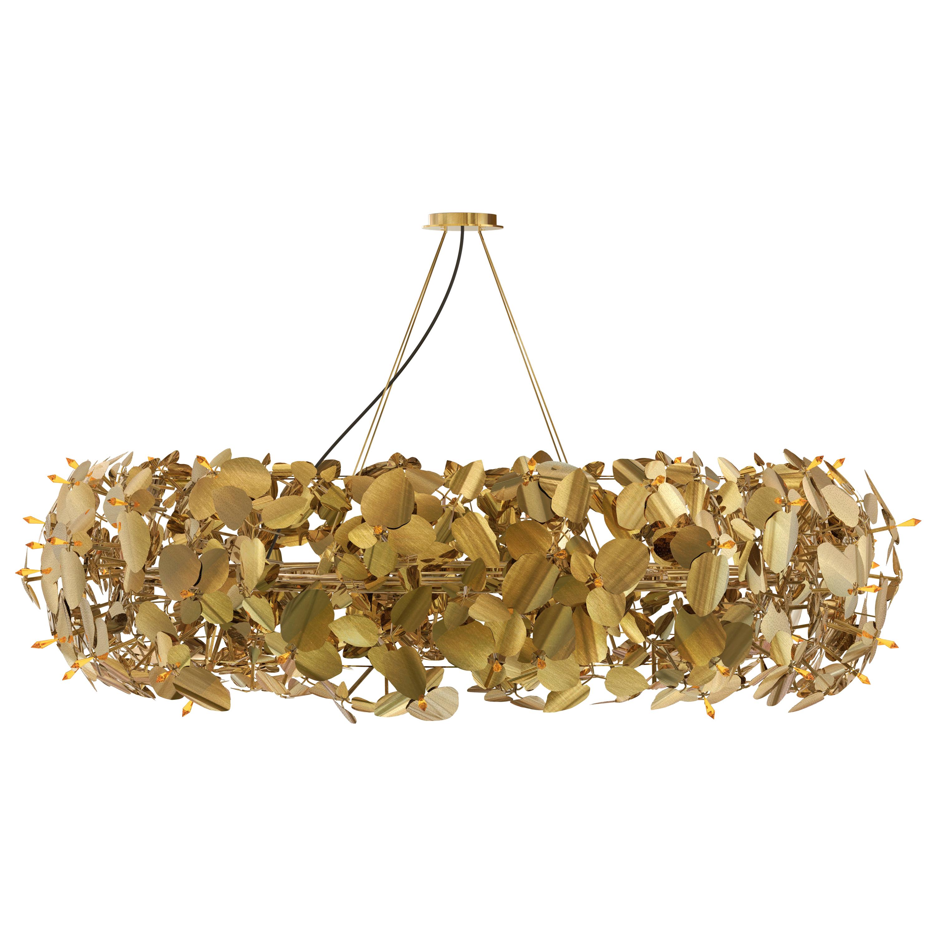 Luxxu McQueen Round Pendant Light in Gold-Plated Brass with Swarovski Crystals For Sale
