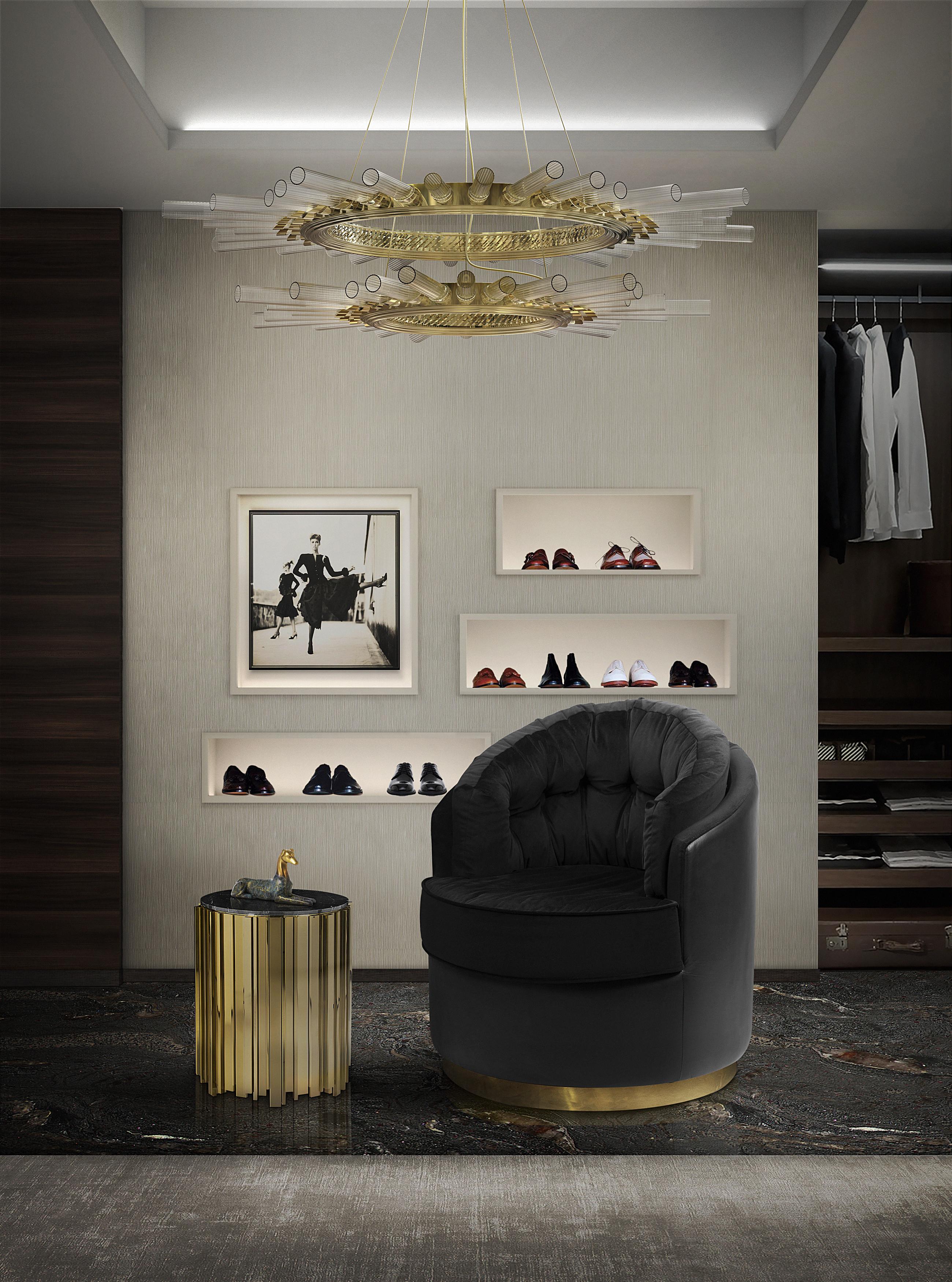 Otto Armchair in Black Leather and Velvet Upholstery with Brass Details For Sale 4