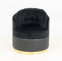 Luxxu "Otto" Black Velvet and Leather Armchair