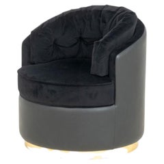 Luxxu "Otto" Black Velvet and Leather Armchair