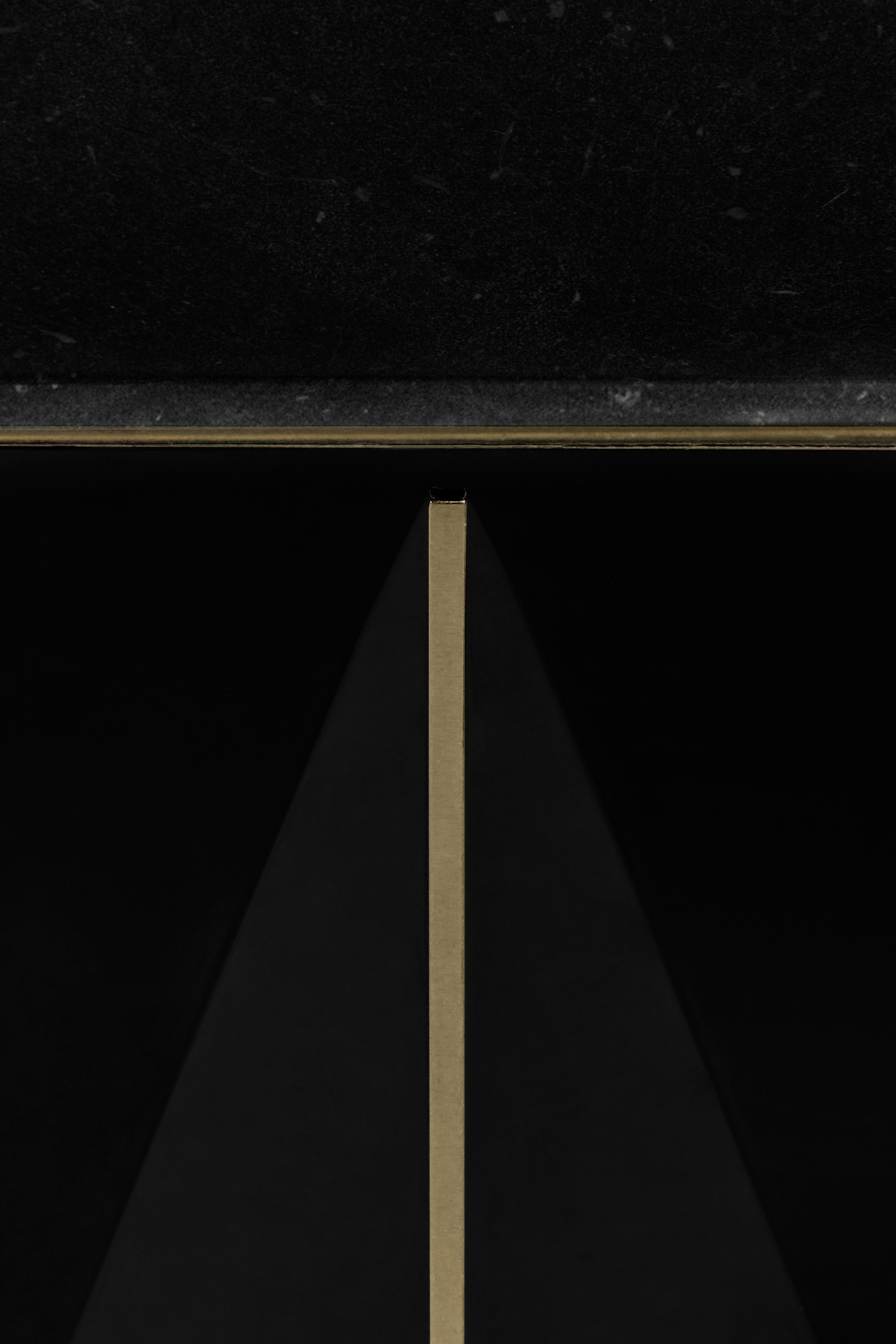 Prisma Side Table with Brass Detail and Nero Marquina Marble Top For Sale 1