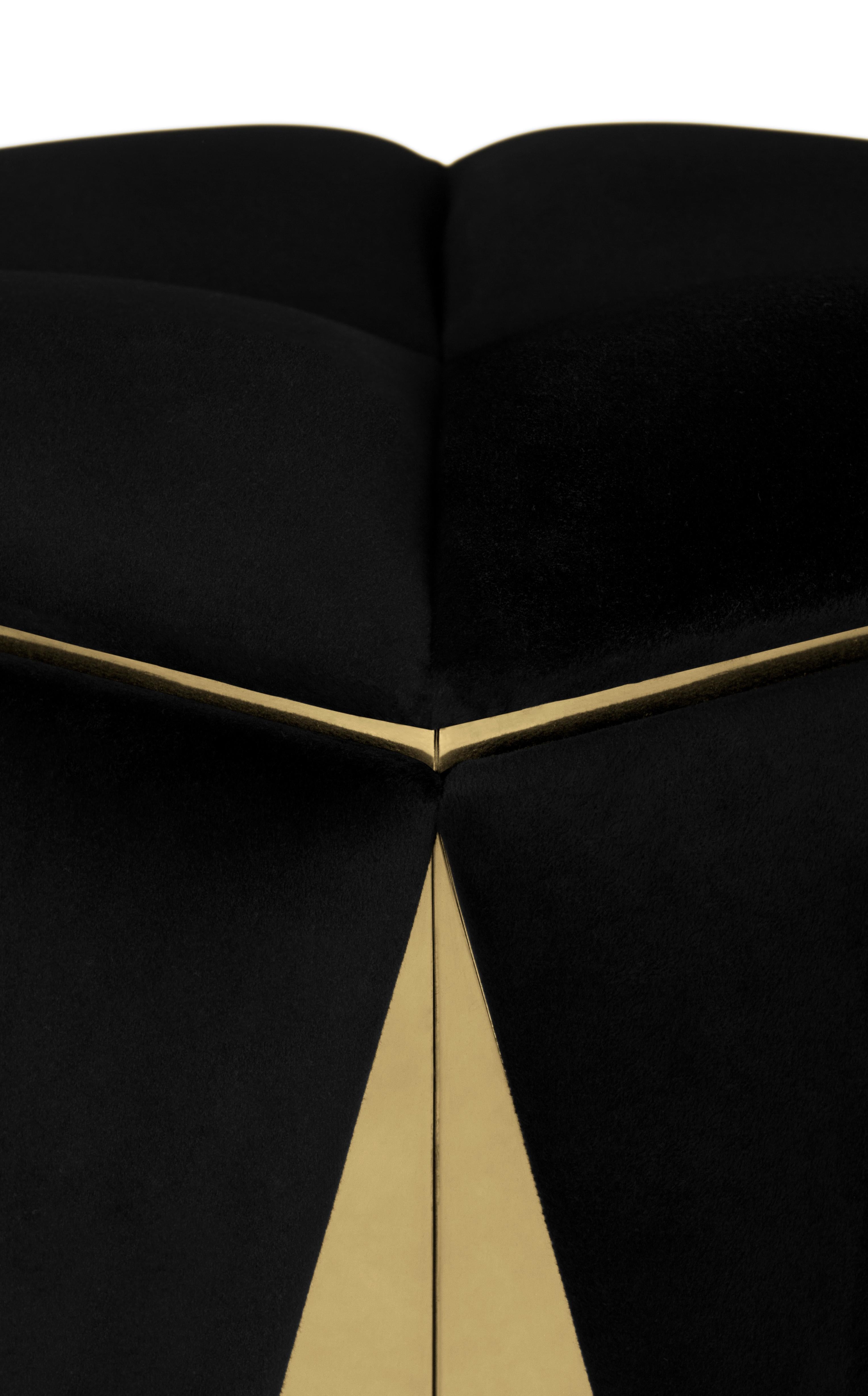 Prisma Stool with Black Velvet Seat and Brass Details In New Condition For Sale In New York, NY