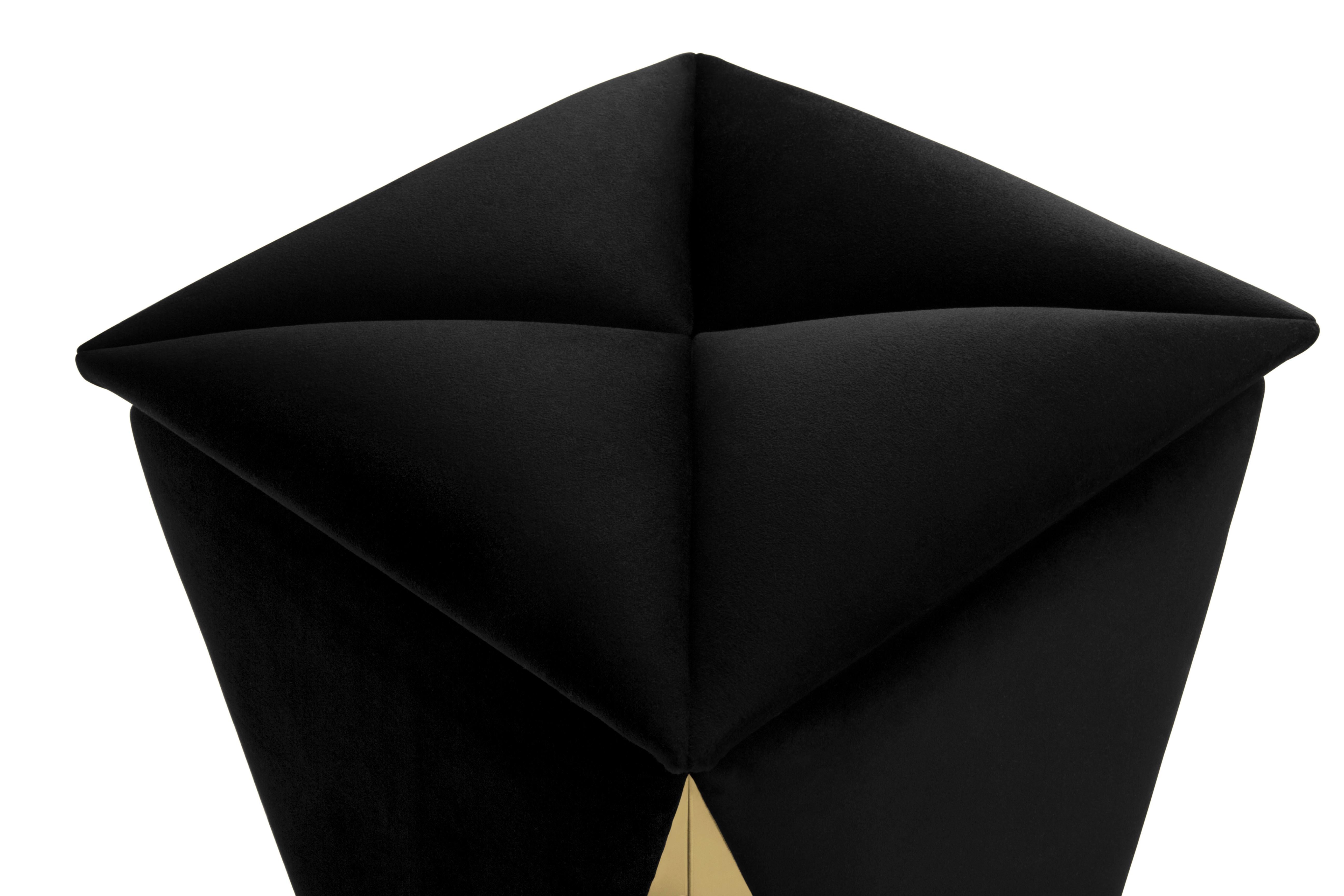 Contemporary Prisma Stool with Black Velvet Seat and Brass Details For Sale