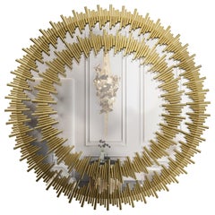 Scala Round Mirror in Gold Plated Brass and Smoked Black Mirror