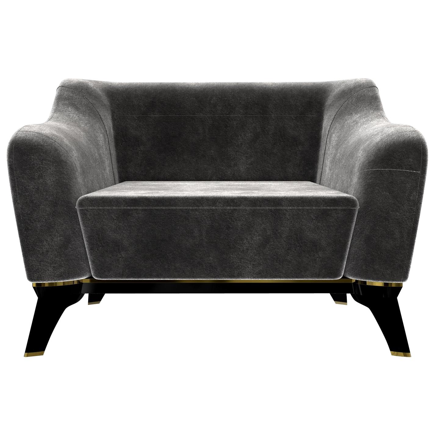 Saboteur Armchair in Gray Velvet with Black Leather Base For Sale