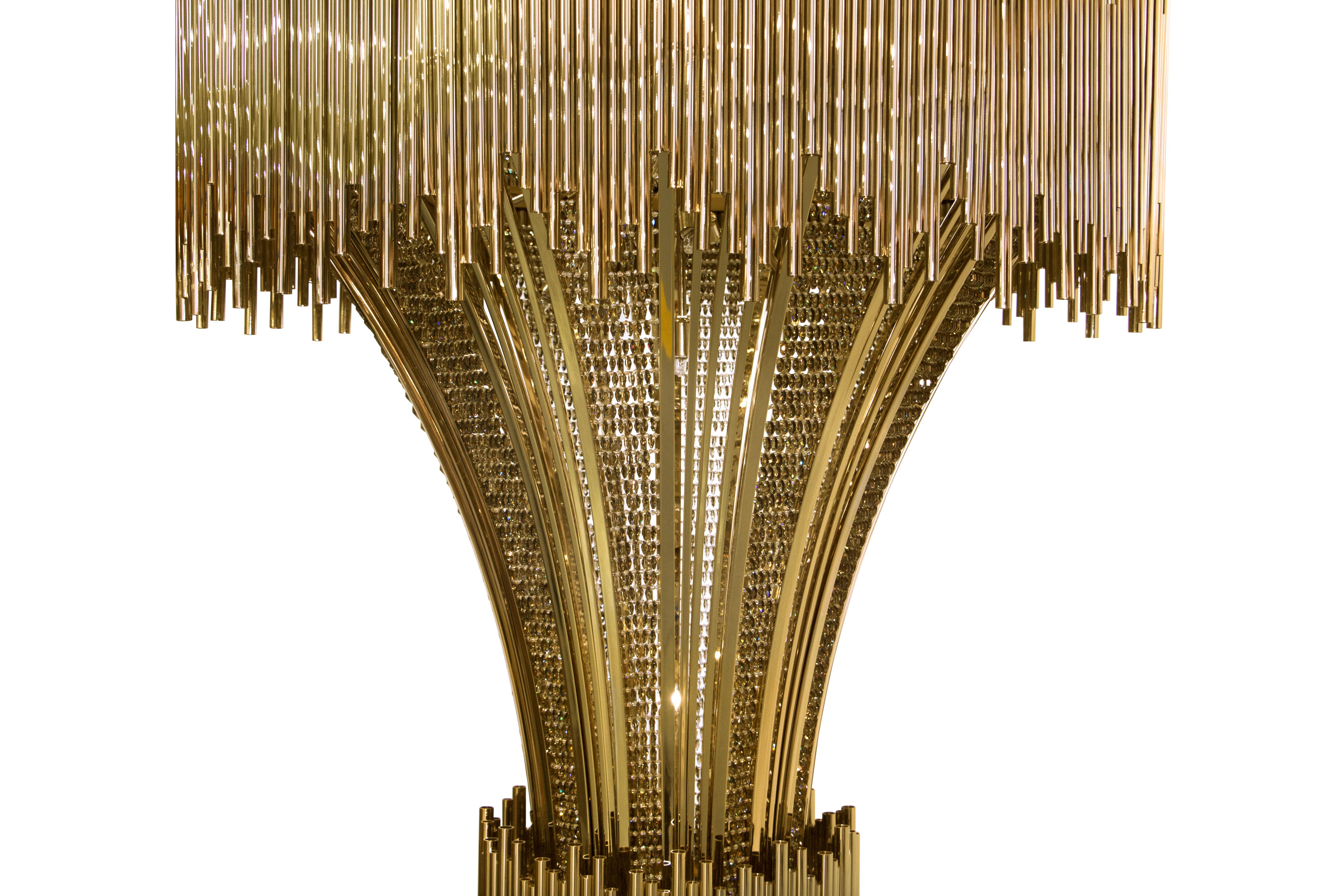 Modern Scala Chandelier in Brass with Swarovski Crystal Details For Sale